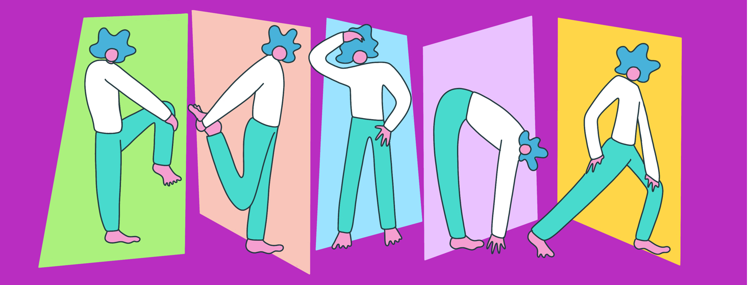 A woman in various stretching poses.