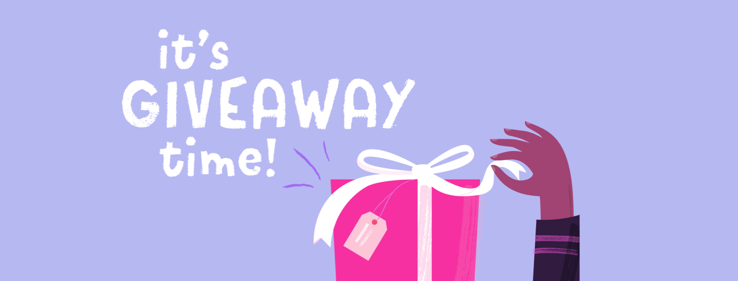 A hand opening a present with text reading "It's Giveaway Time!"