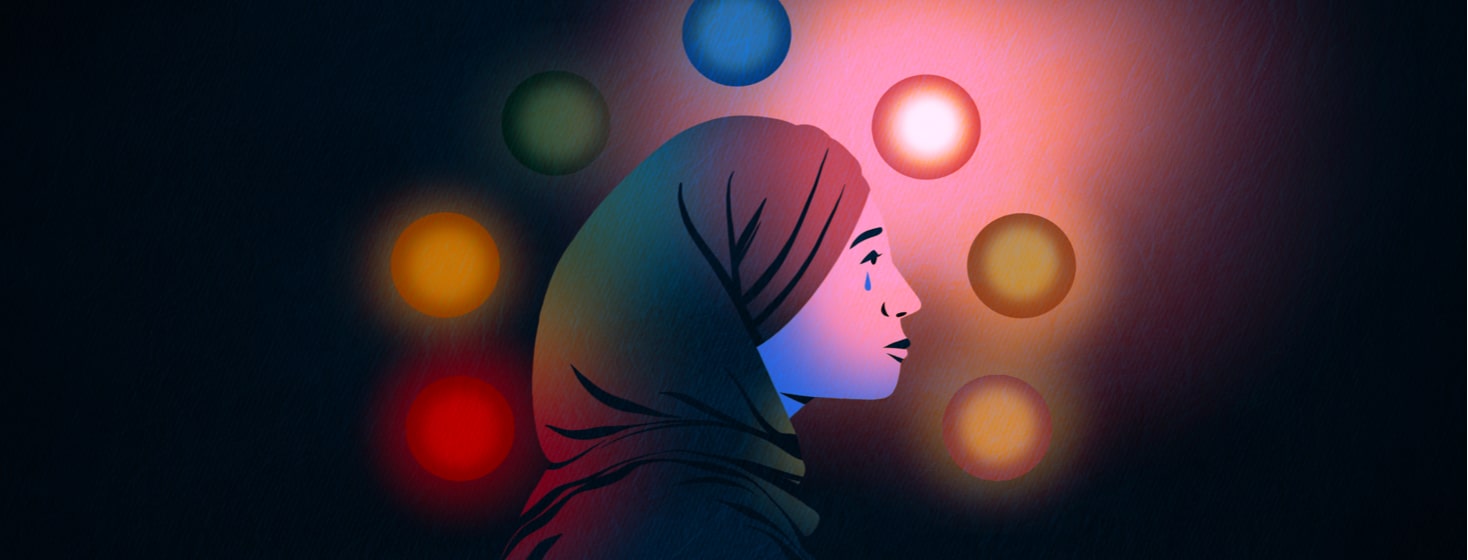 alt=a woman in a hijab with chronic illness, going through the stages of grief