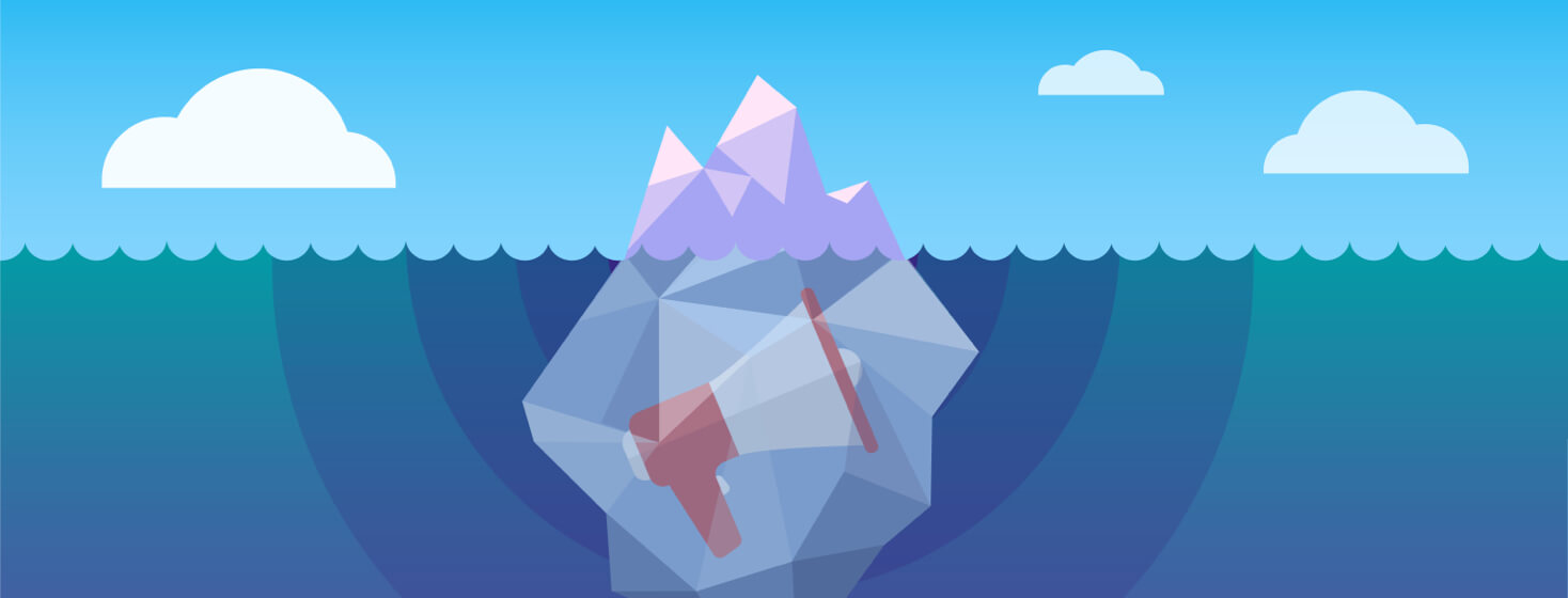 Iceberg with bullhorn frozen inside of it, ice, under the surface, ocean, water, sea, hidden