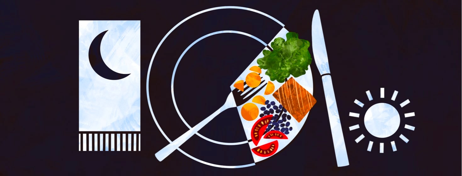 One-third of a plate is highlighted and filled with food to represent intermittent fasting.