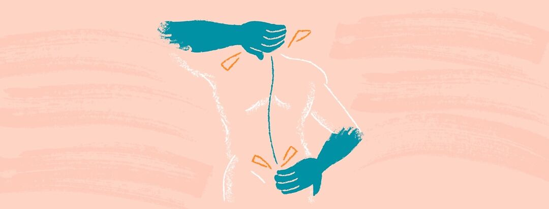 Hands rubbing a sore neck and low back.